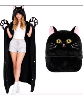 Cozy Hooded Cape Blanket for Adults - Flannel Anim...