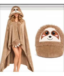 Flannel Hooded Cape Blanket for Adults - Cozy Anim...
