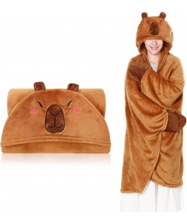 Cozy Flannel Hooded Cape Blanket Poncho for Adults...