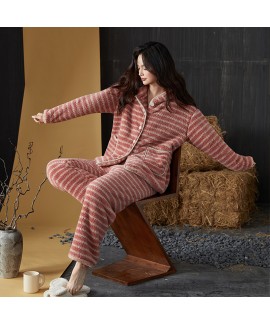 Ultra-Soft Fleece Striped Pajama Set for Women Win...