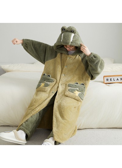 Men's Fleece Pajama Set with Dinosaur Print - Winter Thermal Lounge Wear for Sleep and Relaxation