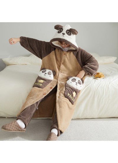 Men's Winter Fleece Bathrobe Sets - Thick Warm Lounge Pajamas with Panda Print