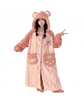 Flannel Fleece Sleepwear Set for Women 2025 Cartoon Cat Print Lounge Pajamas Winter Thick Warm Loungewear