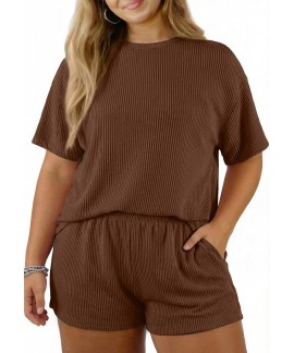 Plus Size 2 Piece Outfit for Women - Cable Knit Lo...