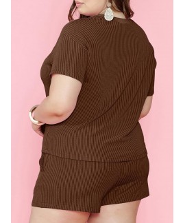 Plus Size 2 Piece Outfit for Women - Cable Knit Lounge Set with High Waisted Shorts (1X-5X)