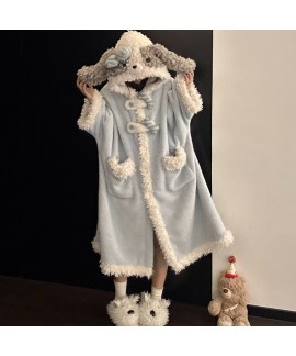 Cozy Coral Fleece Pajama Set for Women with Hooded...