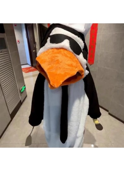 Funny Penguin Onesie Pajamas for Women - Cozy Cartoon Fleece Adult Sleepwear Jumpsuit, Warm Lounge Wear