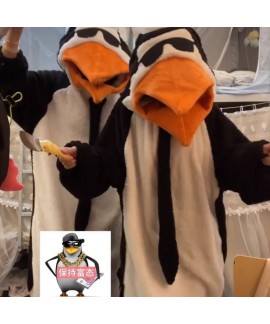 Funny Penguin Onesie Pajamas for Women - Cozy Cartoon Fleece Adult Sleepwear Jumpsuit, Warm Lounge Wear