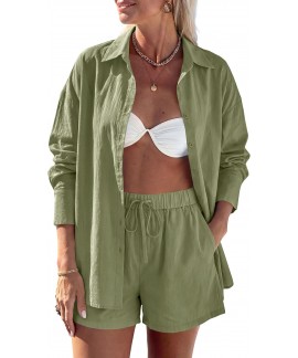 Women's 2 Piece Lounge Set Cotton Long Sleeve Butt...
