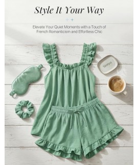 Women's 2 Piece Ruffle Pajama Set with Tank Top and Shorts – Soft & Breathable Sleepwear