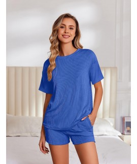 Women's 2 Piece Lounge Set Summer Outfits - Short Sleeve Pajama Set with Pockets