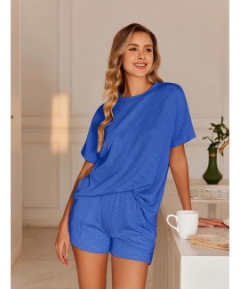 Women's 2 Piece Lounge Set Summer Outfits - Short Sleeve Pajama Set with Pockets