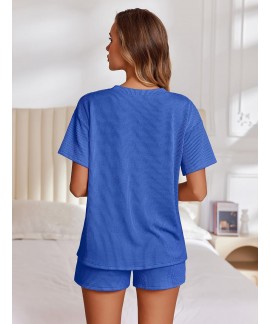 Women's 2 Piece Lounge Set Summer Outfits - Short Sleeve Pajama Set with Pockets