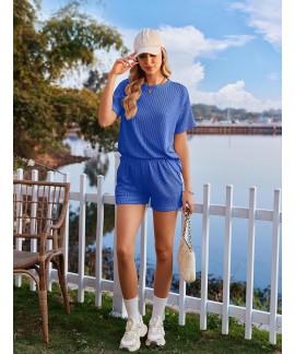 Women's 2 Piece Lounge Set Summer Outfits - Short Sleeve Pajama Set with Pockets