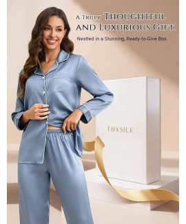 100% Mulberry Silk Pajamas Set for Women - 2 Piece Long Sleeve Button Down Sleepwear & Loungewear