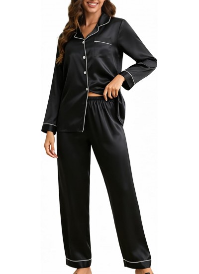 100% Mulberry Silk Pajamas Set for Women - 2 Piece Long Sleeve Button Down Sleepwear & Loungewear