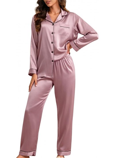 100% Mulberry Silk Pajamas Set for Women - 2 Piece Long Sleeve Button Down Loungewear