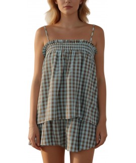 Women's 2 Piece Gingham Shorts Set Sleeveless Baby...