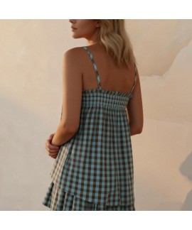 Women's 2 Piece Gingham Shorts Set Sleeveless Babydoll Cami Matching Lounge Pajama Outfit