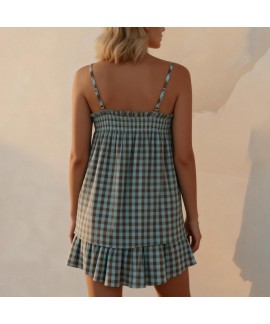 Women's 2 Piece Gingham Shorts Set Sleeveless Babydoll Cami Matching Lounge Pajama Outfit