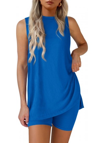Women's 2 Piece Lounge Set with Biker Shorts - Soft & Stretchy Matching Outfit for Summer