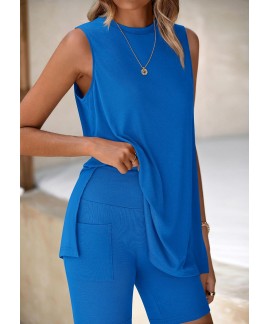 Women's 2 Piece Lounge Set with Biker Shorts - Soft & Stretchy Matching Outfit for Summer