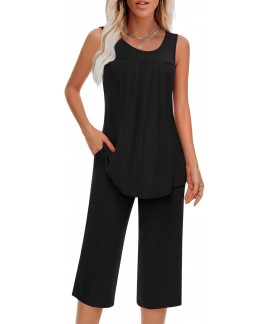 Women's Sleeveless Pajama Sets Soft Rayon Loungewe...