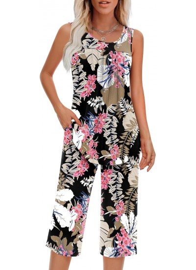 Women's Sleeveless Pajama Set with Pockets - Soft Rayon Lounge Set