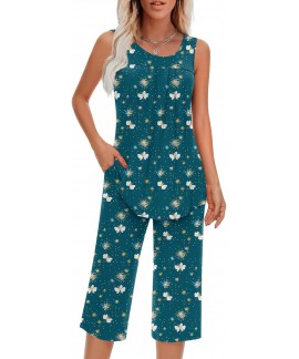 Women's Sleeveless Pajamas Set Soft Lounge Wear Tw...