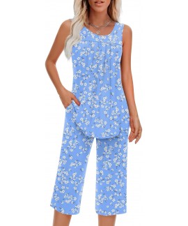 Women's Sleeveless Pajama Set with Pockets - Soft ...