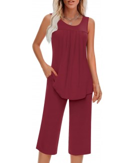 Women's Sleeveless Pajama Set with Tank Top & Pants, Soft Summer Loungewear, S-4XL