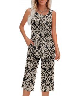 Women's Sleeveless Pajama Set with Tank Top & ...