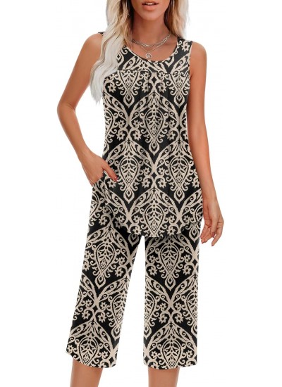 Women's Sleeveless Pajama Set with Tank Top & Pants, Soft Summer Loungewear, S-4XL