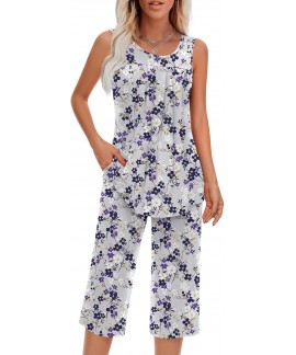 Soft Rayon Sleeveless Pajama Set for Women - Two P...