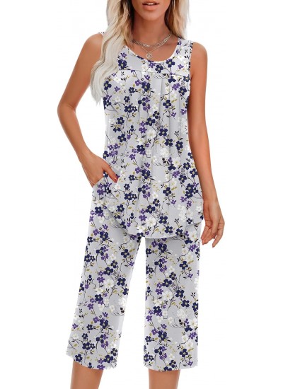 Soft Rayon Sleeveless Pajama Set for Women - Two Piece Loungewear Sleepwear with Pockets, S-4XL
