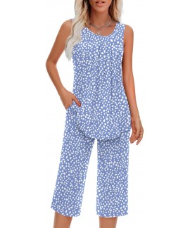Ultra-Soft Women's Sleeveless Pajama Set with Pock...