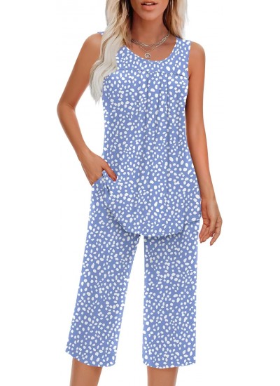 Ultra-Soft Women's Sleeveless Pajama Set with Pocket, Breathable Loungewear, S-4XL