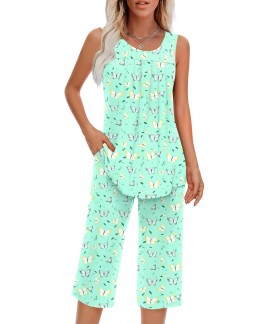 Women's Sleeveless Pajama Sets with Pockets | Soft...