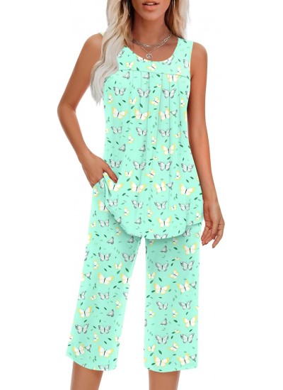 Women's Sleeveless Pajama Sets with Pockets | Soft Rayon Spandex Lounge Set