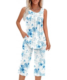 Soft Sleeveless Women's Pajama Set with Pockets - ...