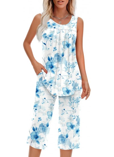 Soft Sleeveless Women's Pajama Set with Pockets - Breathable Loungewear for Summer