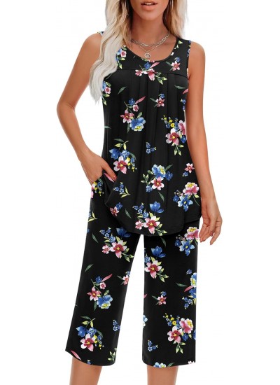 Ultra-Soft Sleeveless Pajama Set for Women - 2 Piece Loungewear with Pockets, Summer Pjs (S-4XL)