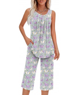 Women's Sleeveless Pajama Set 2 Piece Soft Rayon L...
