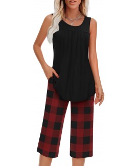 Women's Sleeveless Pajama Sets with Pocket - Soft ...
