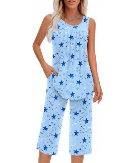 Women's Sleeveless Pajama Sets with Pockets, Soft ...