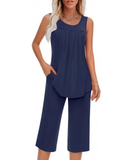 Women's Sleeveless Pajama Set with Pockets - Soft ...