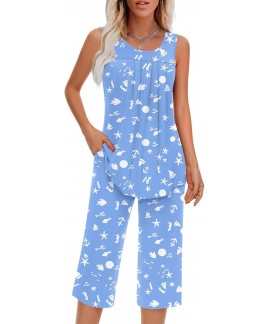 Soft Sleeveless Pajama Set for Women – 2-Piece L...