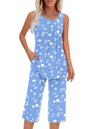 Soft Sleeveless Pajama Set for Women – 2-Piece Lounge Wear with Pocket, Breathable Rayon, S-4XL