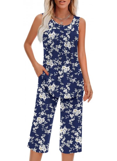Women's Sleeveless Pajama Set with Pocket - Soft Rayon Lounge Set S-4XL