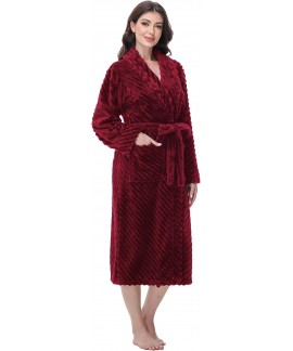 Ultra-Soft Fleece Women's Robe - Cozy Plush Long Bathrobe with Pockets